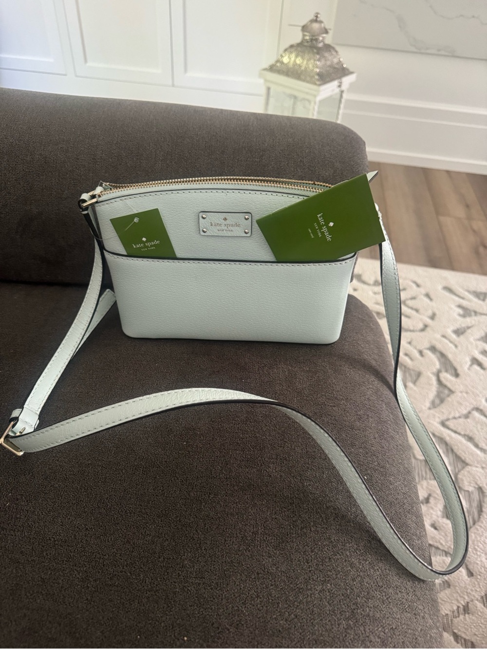 kate spade mint green pebbled leather crossbody with gold-tone hardware